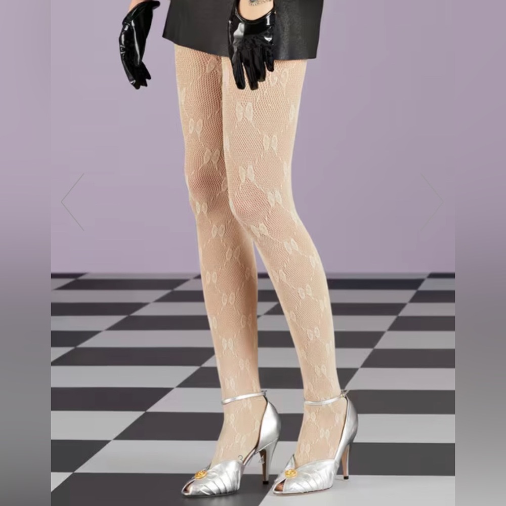 White Gucci Monogram Pink Waist Tights in S